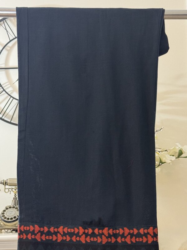 View of the blue dupatta with a decorative border.